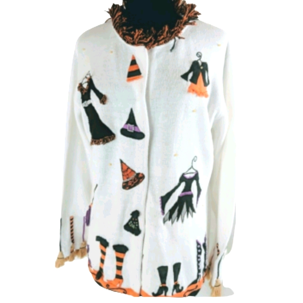 Halloween Witch Cardigan Sweater Vintage Women's Size L Academia